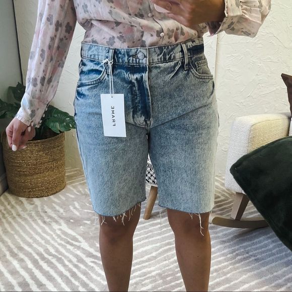 New Frame Shorts Size 29 Le Slouch Bermuda in Richlake Light Wash Jean Biker - Picture 2 of 16